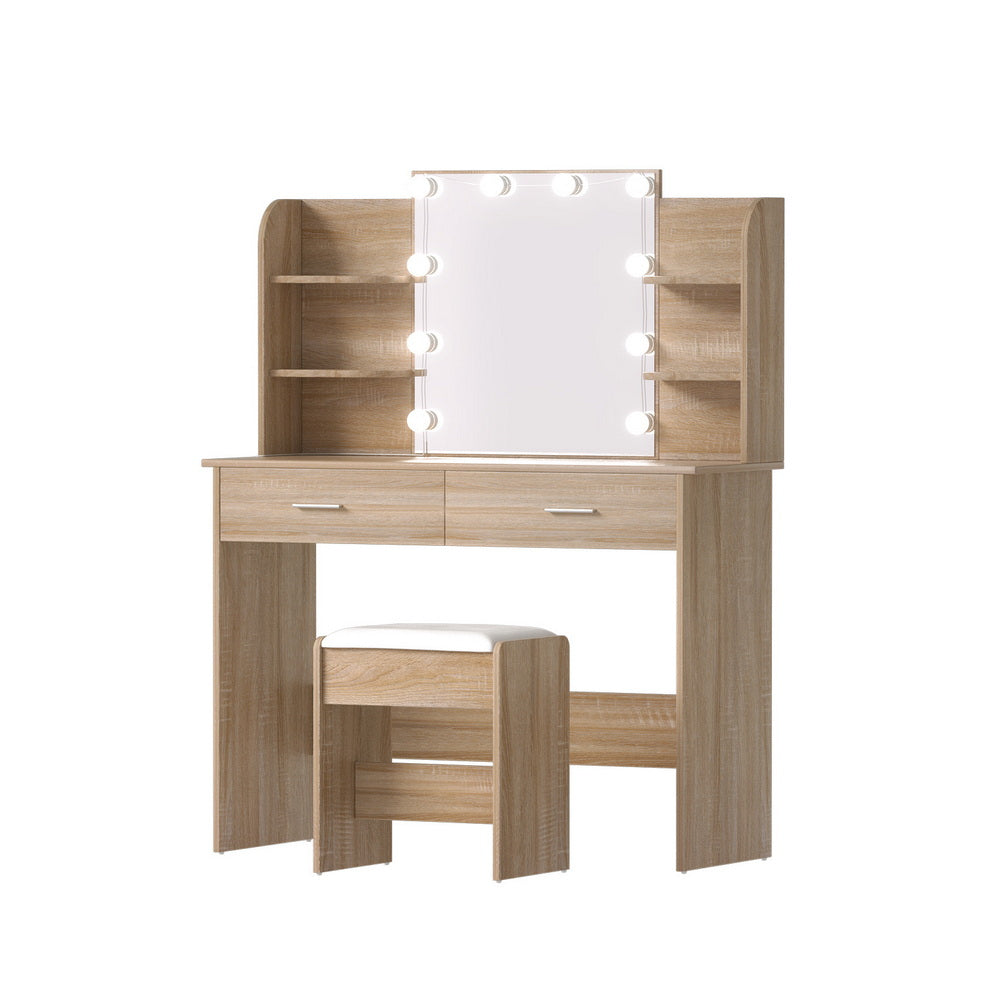 Artiss Dressing Table Set Stool 10 Led Bulbs Wood-Furniture > Bedroom > Dressing Vanity &amp; Dressing Tables-PEROZ Accessories