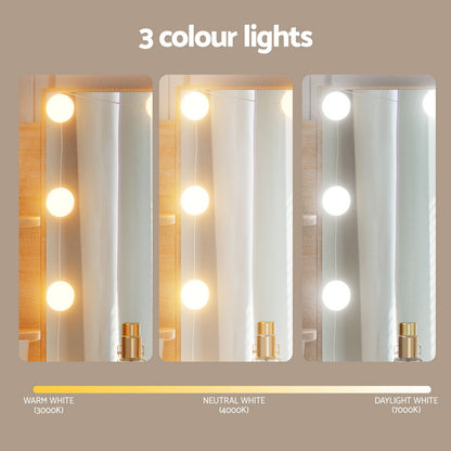 Artiss Dressing Table Set Stool 10 Led Bulbs Wood-Furniture > Bedroom > Dressing Vanity &amp; Dressing Tables-PEROZ Accessories