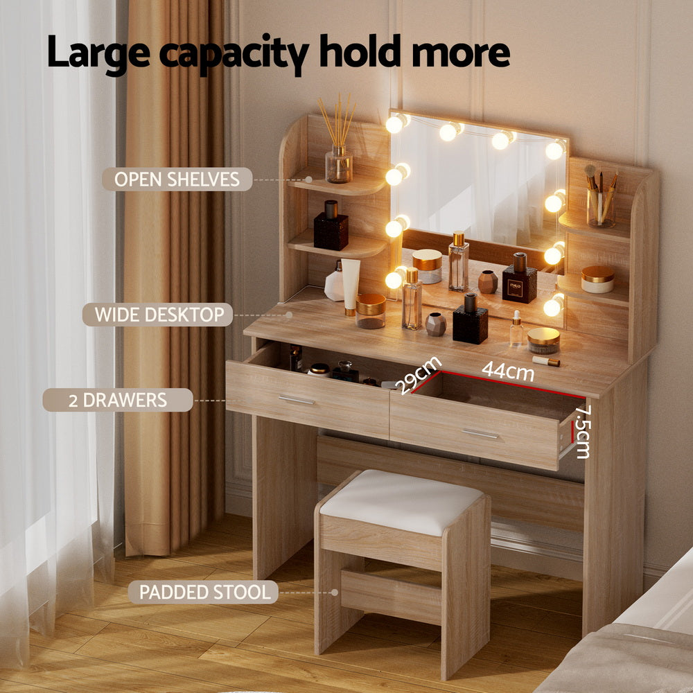 Artiss Dressing Table Set Stool 10 Led Bulbs Wood-Furniture > Bedroom > Dressing Vanity &amp; Dressing Tables-PEROZ Accessories