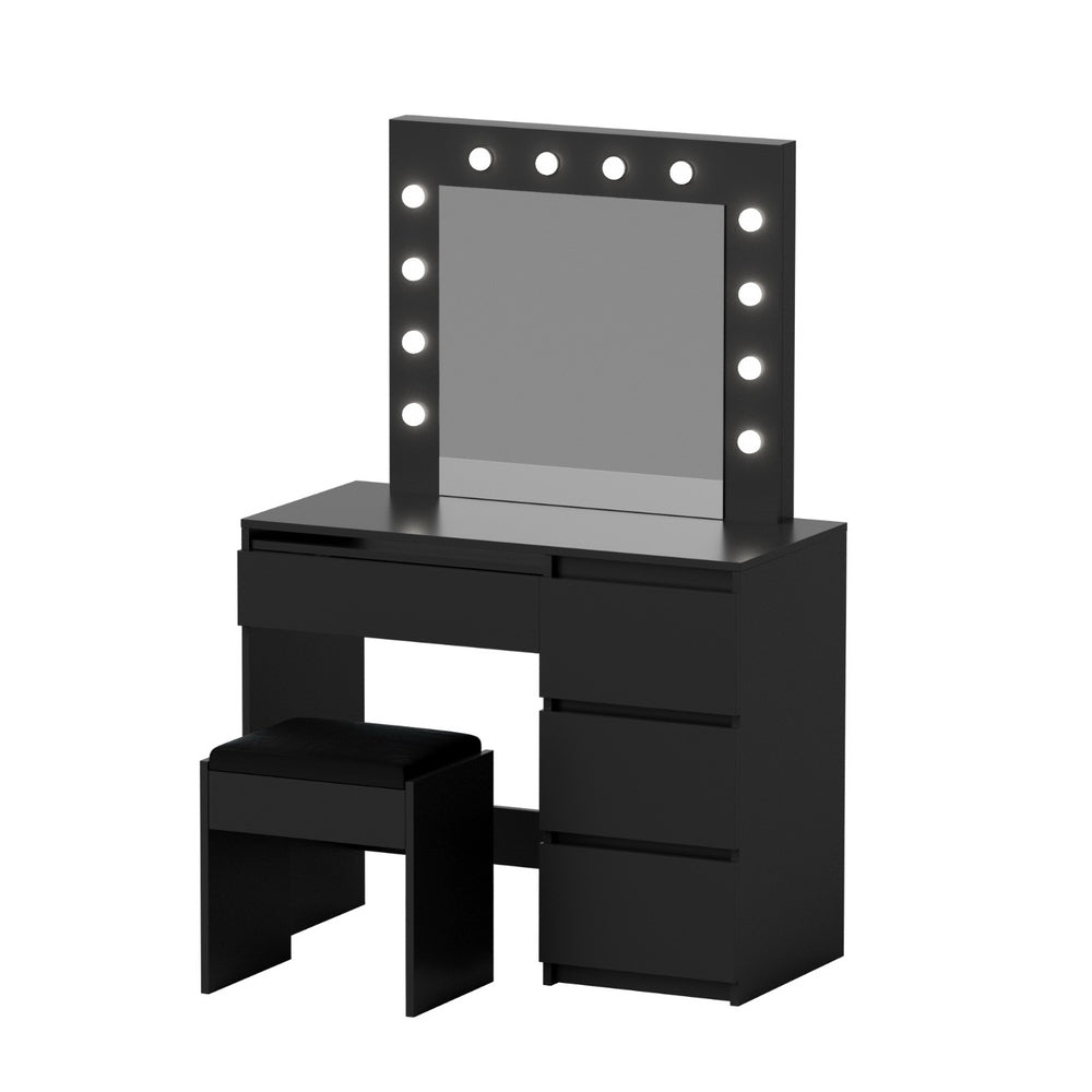 Artiss Dressing Table Set Stool 12 Led Bulbs Black-Furniture > Bedroom > Dressing Vanity &amp; Dressing Tables-PEROZ Accessories