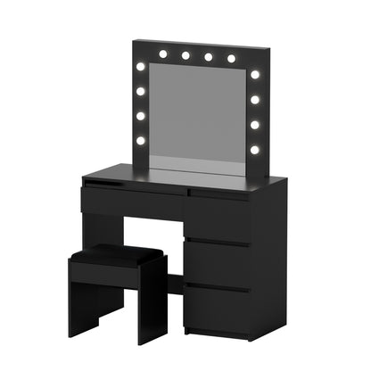 Artiss Dressing Table Set Stool 12 Led Bulbs Black-Furniture > Bedroom > Dressing Vanity &amp; Dressing Tables-PEROZ Accessories
