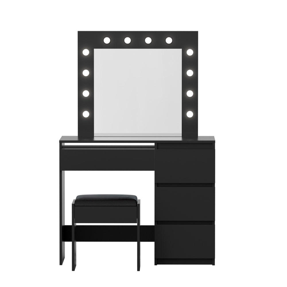Artiss Dressing Table Set Stool 12 Led Bulbs Black-Furniture > Bedroom > Dressing Vanity &amp; Dressing Tables-PEROZ Accessories