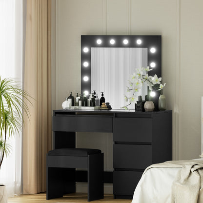 Artiss Dressing Table Set Stool 12 Led Bulbs Black-Furniture > Bedroom > Dressing Vanity &amp; Dressing Tables-PEROZ Accessories