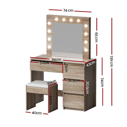 Artiss Dressing Table Set Stool 12 Led Bulbs Wood-Furniture > Bedroom > Dressing Vanity &amp; Dressing Tables-PEROZ Accessories