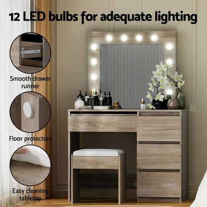 Artiss Dressing Table Set Stool 12 Led Bulbs Wood-Furniture > Bedroom > Dressing Vanity &amp; Dressing Tables-PEROZ Accessories