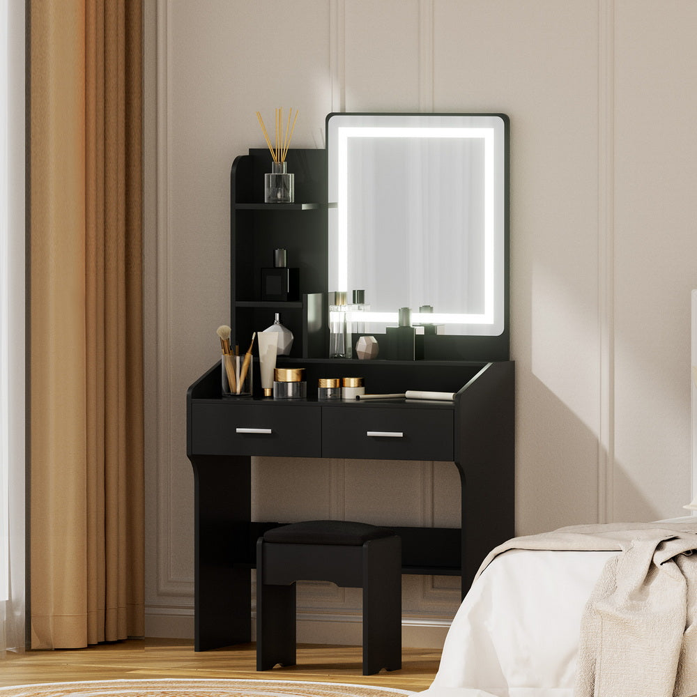 Artiss Dressing Table Set Stool Led Black-Furniture > Bedroom > Dressing Vanity &amp; Dressing Tables-PEROZ Accessories