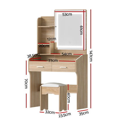 Artiss Dressing Table Set Stool Led Wood-Furniture > Bedroom > Dressing Vanity &amp; Dressing Tables-PEROZ Accessories