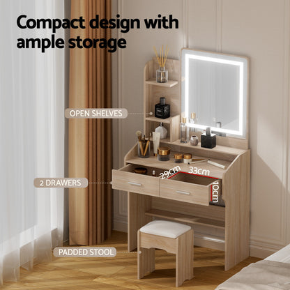 Artiss Dressing Table Set Stool Led Wood-Furniture > Bedroom > Dressing Vanity &amp; Dressing Tables-PEROZ Accessories