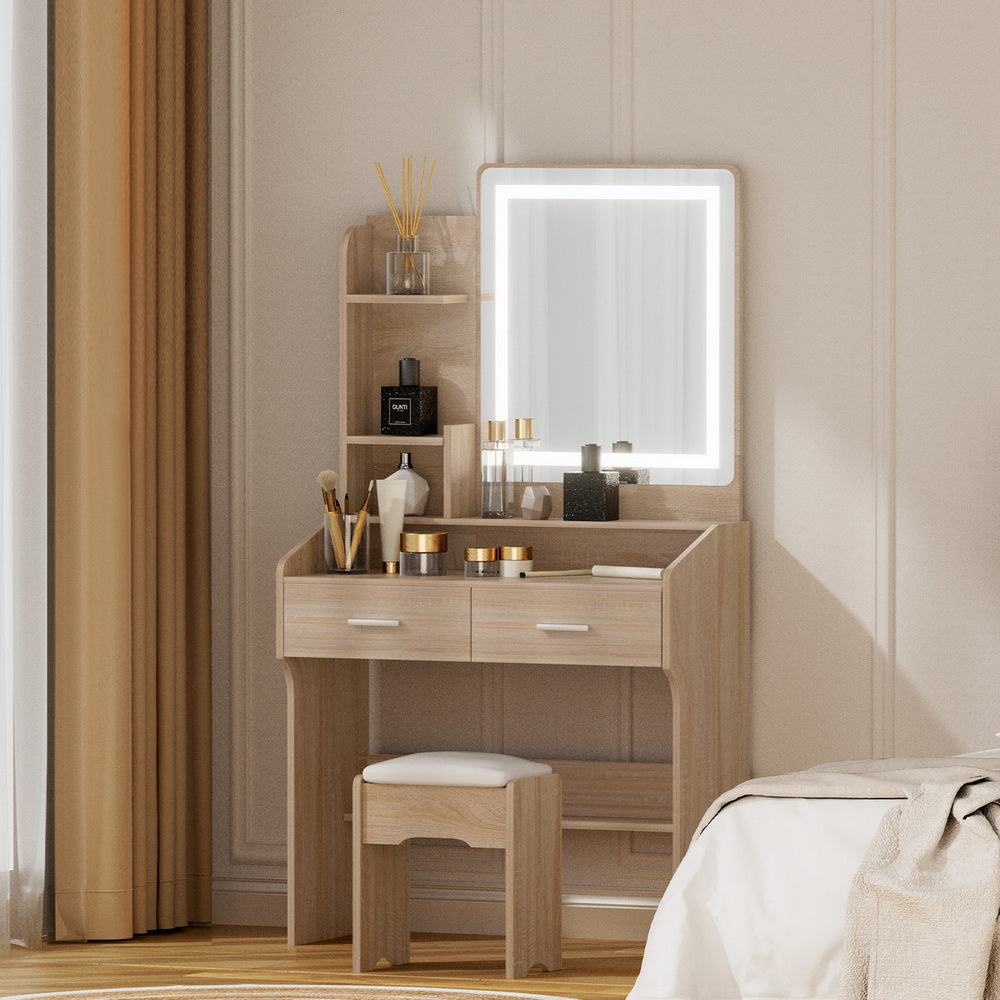 Artiss Dressing Table Set Stool Led Wood-Furniture > Bedroom > Dressing Vanity &amp; Dressing Tables-PEROZ Accessories