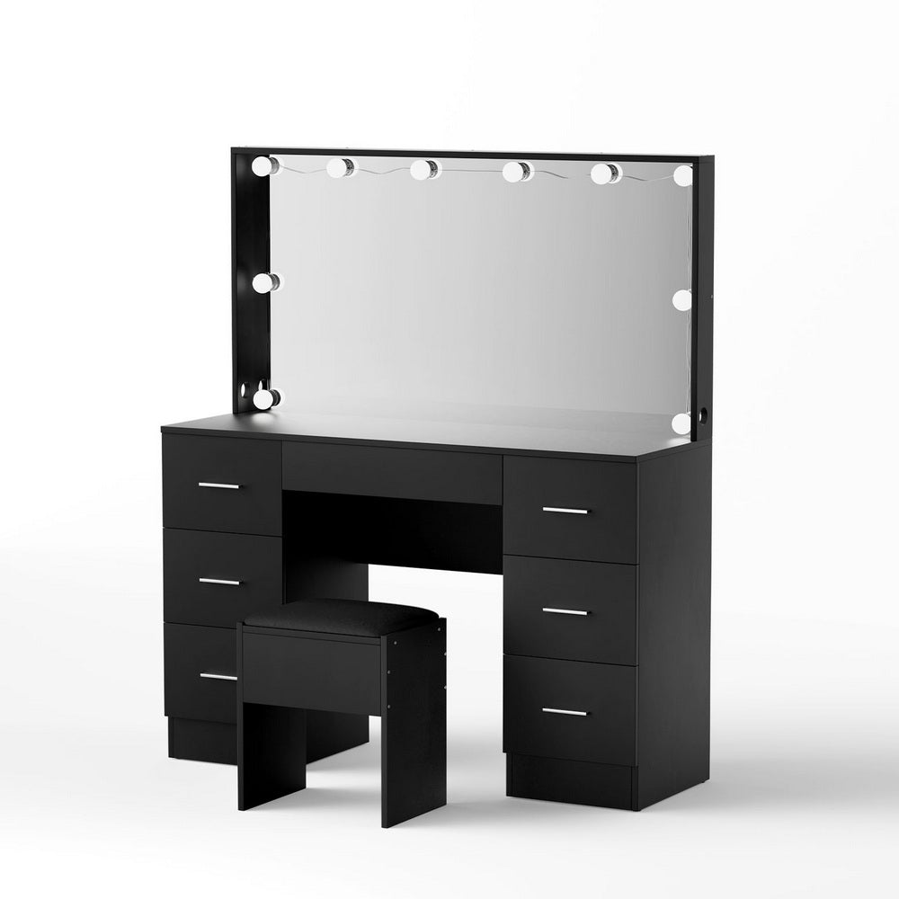 Artiss Dressing Table Vanity Desk Set Stool 10 Led Bulbs Black-Furniture > Bedroom > Dressing Vanity &amp; Dressing Tables-PEROZ Accessories