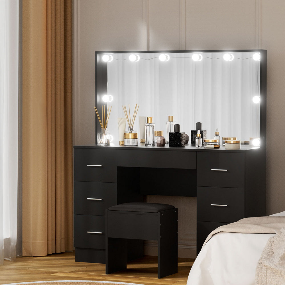 Artiss Dressing Table Vanity Desk Set Stool 10 Led Bulbs Black-Furniture > Bedroom > Dressing Vanity &amp; Dressing Tables-PEROZ Accessories