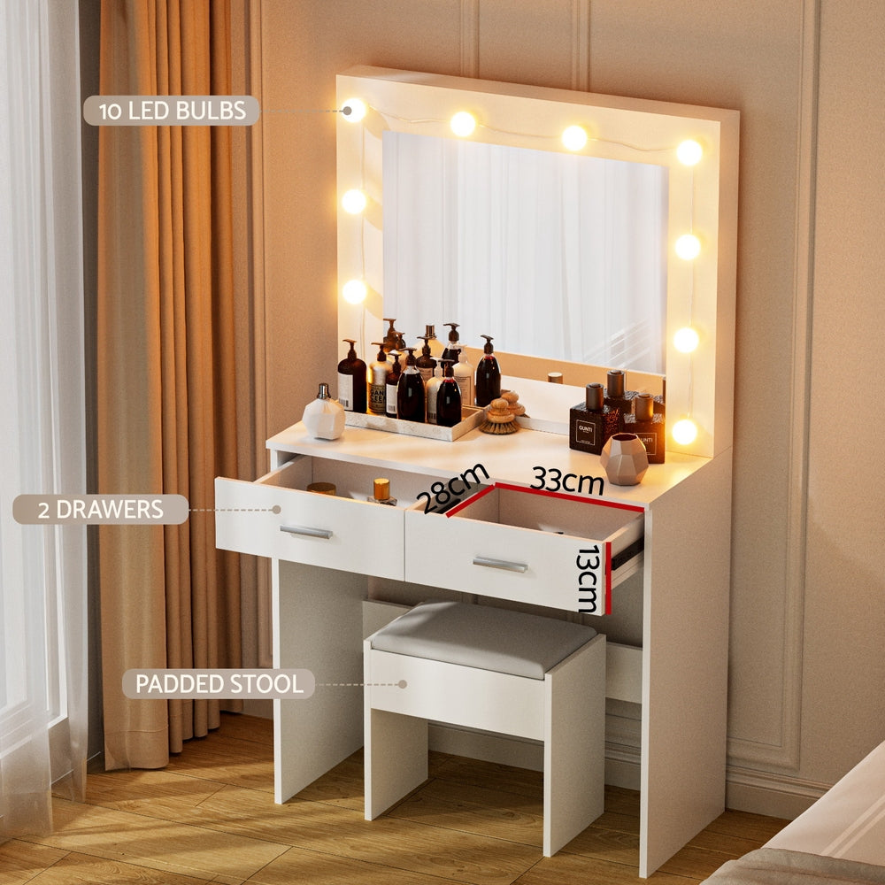 Artiss Dressing Table Vanity Desk Set Stool 10 Led Bulbs White-Furniture > Bedroom > Dressing Vanity &amp; Dressing Tables-PEROZ Accessories