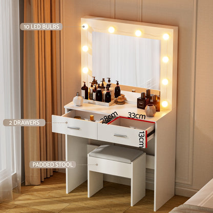 Artiss Dressing Table Vanity Desk Set Stool 10 Led Bulbs White-Furniture > Bedroom > Dressing Vanity &amp; Dressing Tables-PEROZ Accessories