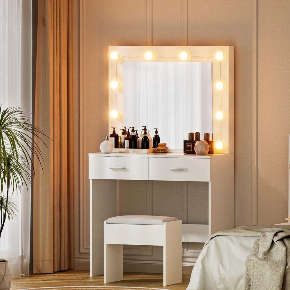 Artiss Dressing Table Vanity Desk Set Stool 10 Led Bulbs White-Furniture > Bedroom > Dressing Vanity &amp; Dressing Tables-PEROZ Accessories