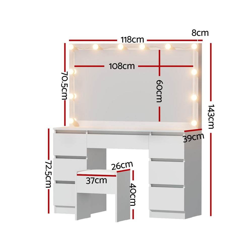 Artiss Dressing Table Vanity Desk Set Stool 12 Led Bulbs White-Furniture > Bedroom > Dressing Vanity &amp; Dressing Tables-PEROZ Accessories