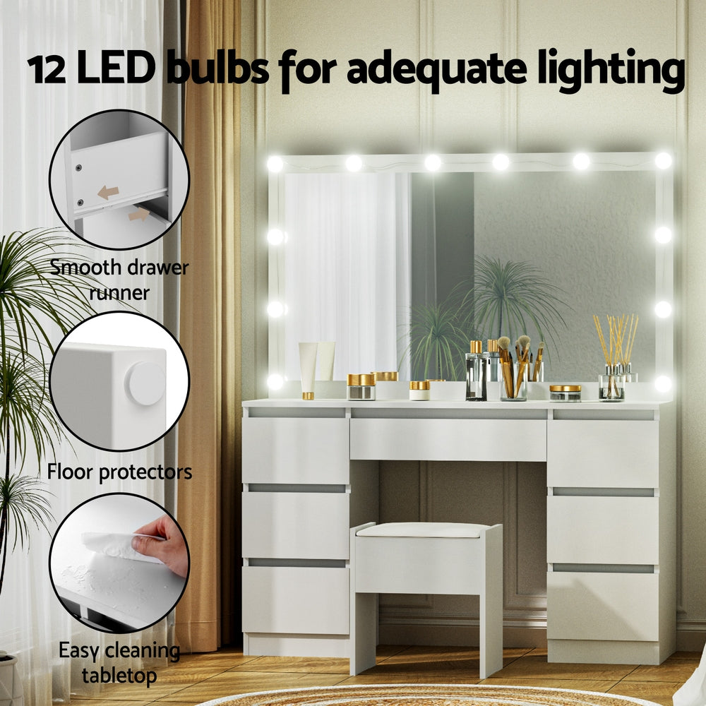Artiss Dressing Table Vanity Desk Set Stool 12 Led Bulbs White-Furniture > Bedroom > Dressing Vanity &amp; Dressing Tables-PEROZ Accessories
