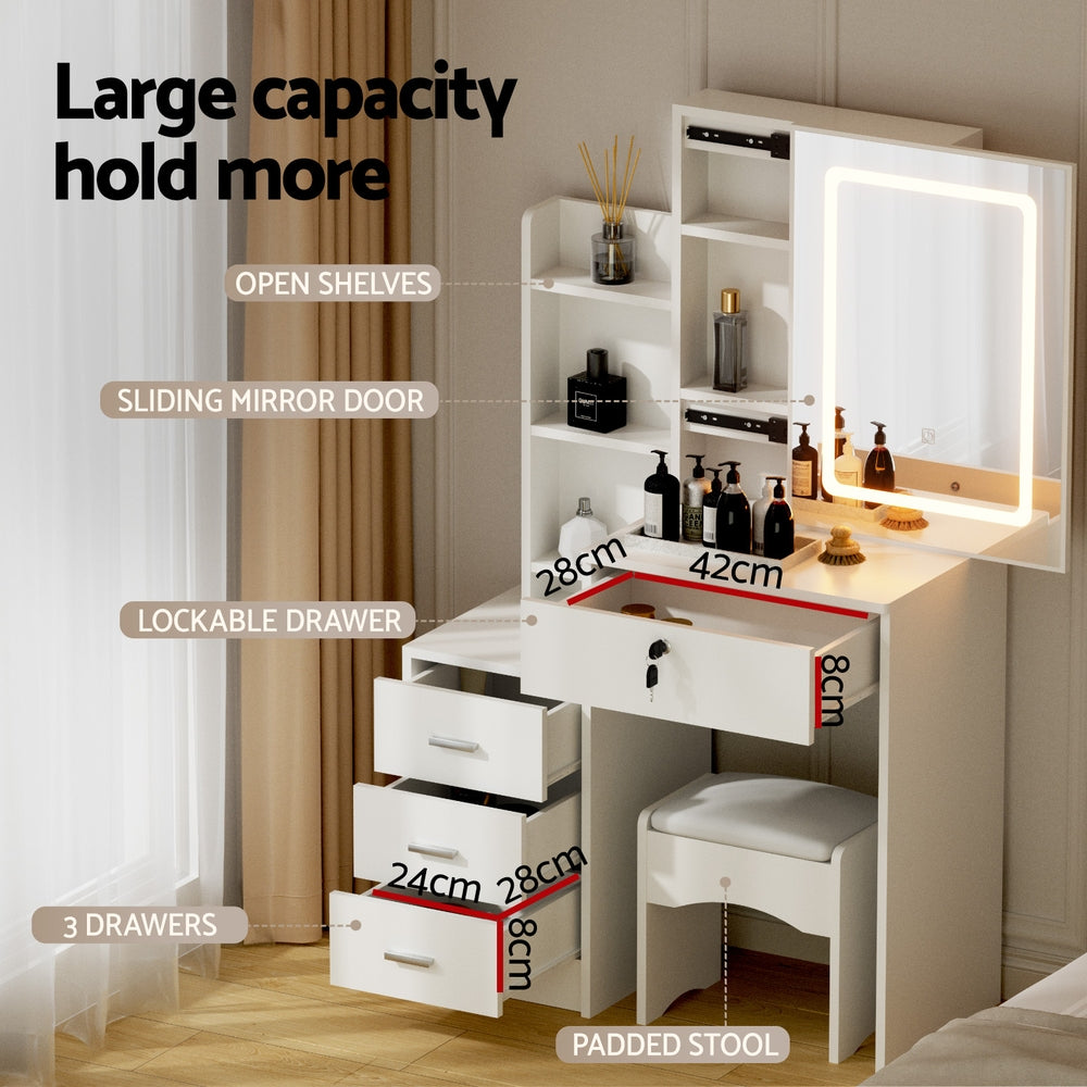 Artiss Dressing Table Vanity Desk Set Stool Led White-Furniture > Bedroom > Dressing Vanity &amp; Dressing Tables-PEROZ Accessories