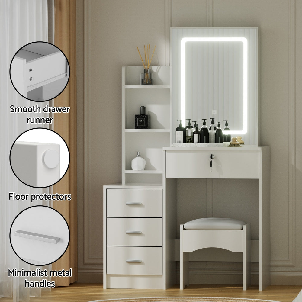 Artiss Dressing Table Vanity Desk Set Stool Led White-Furniture > Bedroom > Dressing Vanity &amp; Dressing Tables-PEROZ Accessories