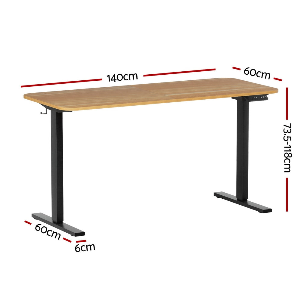 Artiss Electric Standing Desk 140cm Adjustable Height Motorised Home Office Desk Oak Black-Furniture > Office > Desks-PEROZ Accessories