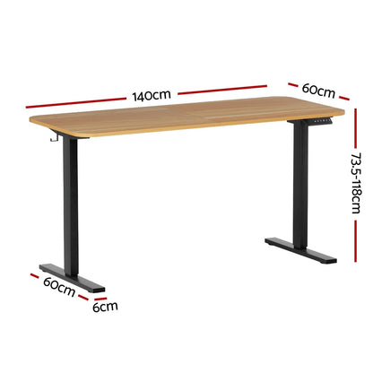 Artiss Electric Standing Desk 140cm Adjustable Height Motorised Home Office Desk Oak Black-Furniture > Office > Desks-PEROZ Accessories