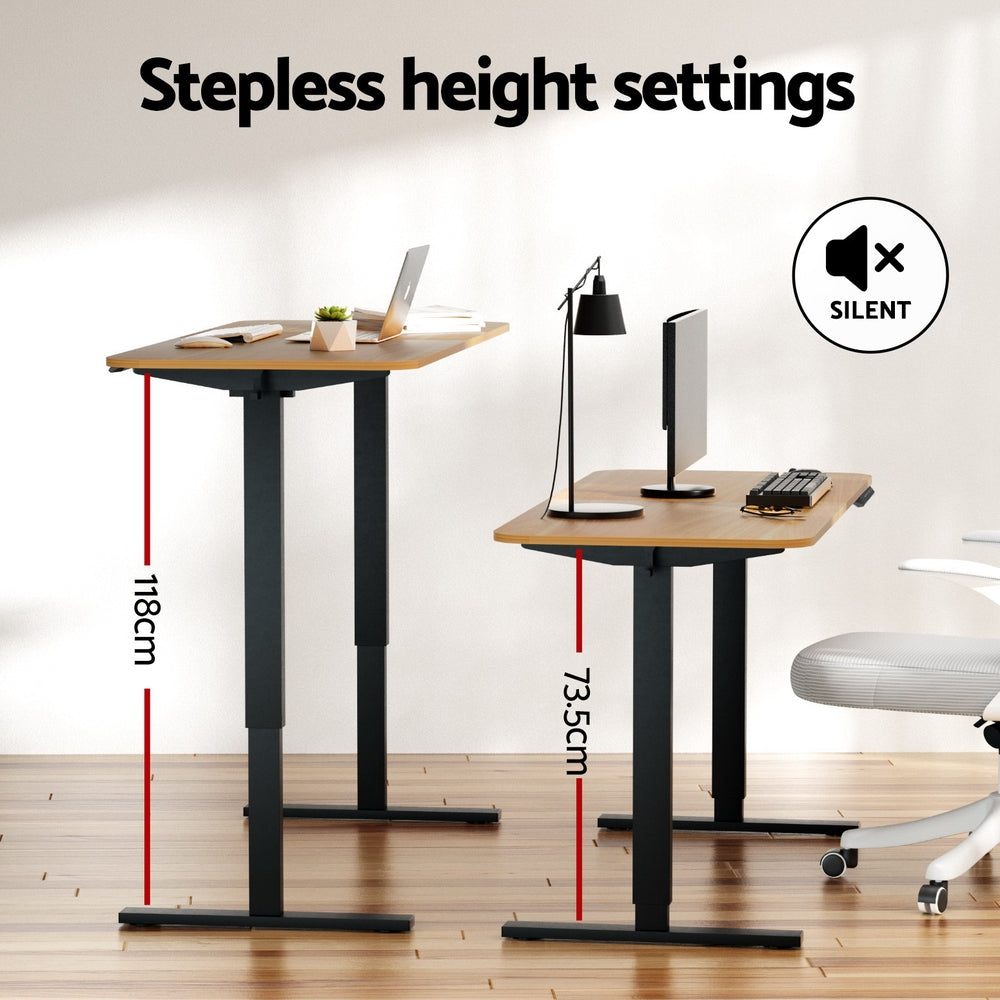 Artiss Electric Standing Desk 140cm Adjustable Height Motorised Home Office Desk Oak Black-Furniture > Office > Desks-PEROZ Accessories