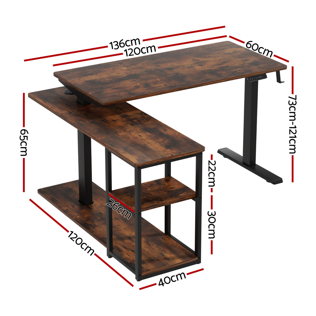 Artiss Electric Standing Desk Adjustable Motorised 120CM L Shaped Rustic Brown-Furniture > Office > Desks-PEROZ Accessories