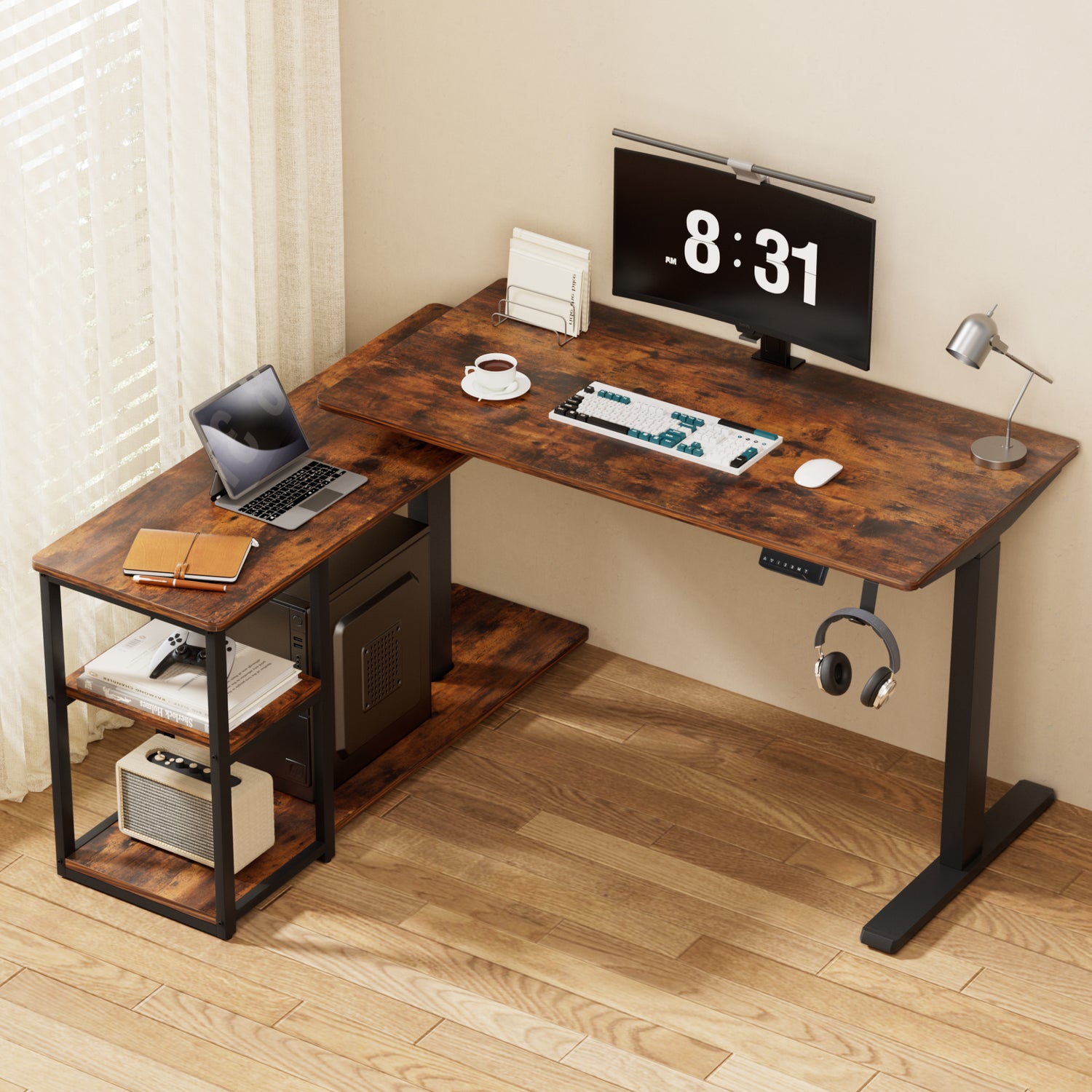Artiss Electric Standing Desk Adjustable Motorised 120CM L Shaped Rustic Brown-Furniture > Office > Desks-PEROZ Accessories
