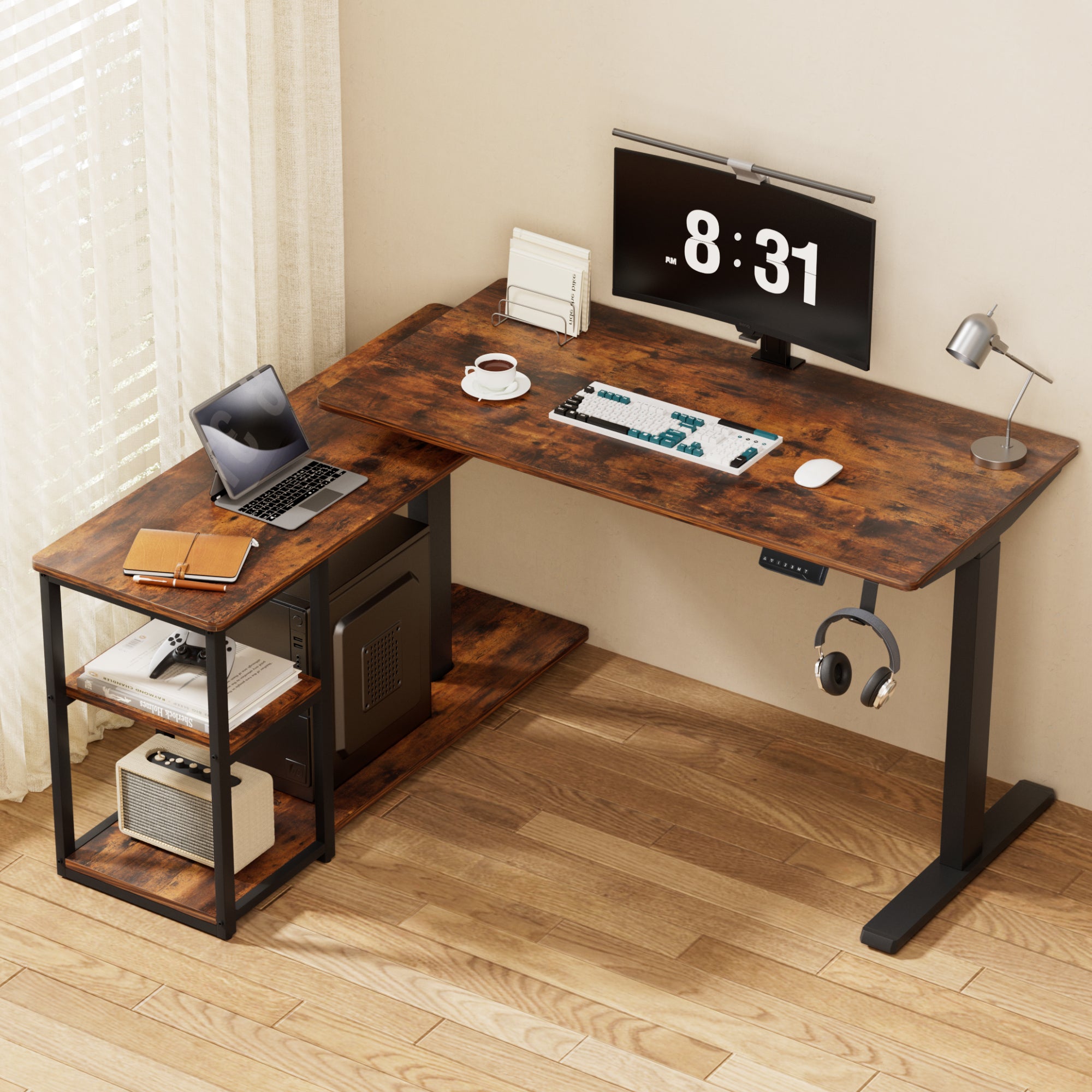 Artiss Electric Standing Desk Adjustable Motorised 120CM L Shaped Rustic Brown-Furniture > Office > Desks-PEROZ Accessories