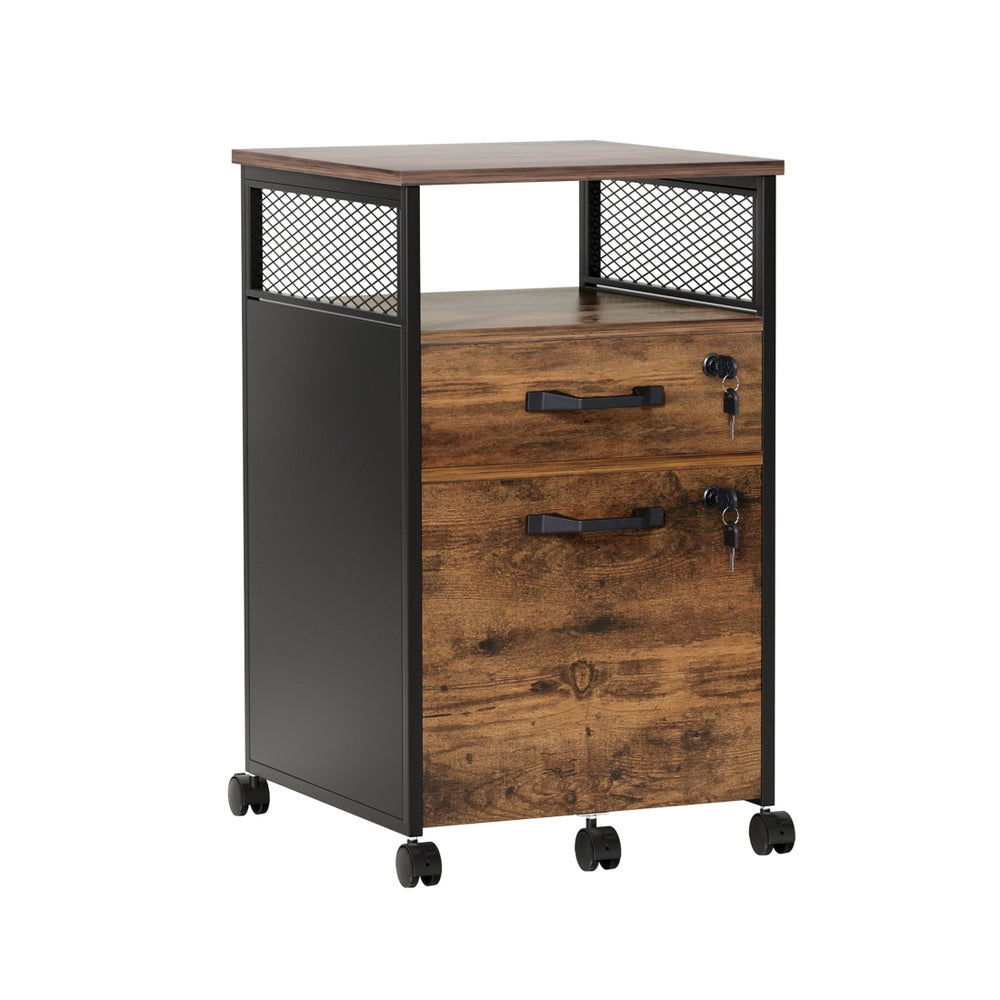 Artiss Filing Cabinet File Cabinet with Wheels 2 Drawer Storage Rustic Brown-Furniture > Bathroom > Bathroom Cabinets, Cupboards &amp; Storage-PEROZ Accessories