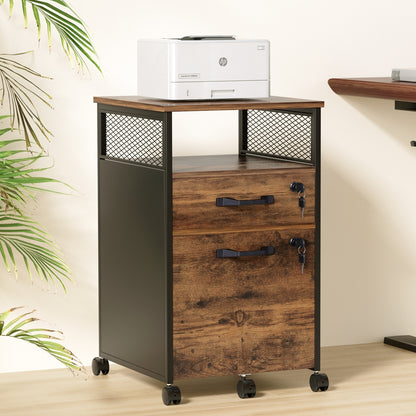 Artiss Filing Cabinet File Cabinet with Wheels 2 Drawer Storage Rustic Brown-Furniture > Bathroom > Bathroom Cabinets, Cupboards &amp; Storage-PEROZ Accessories