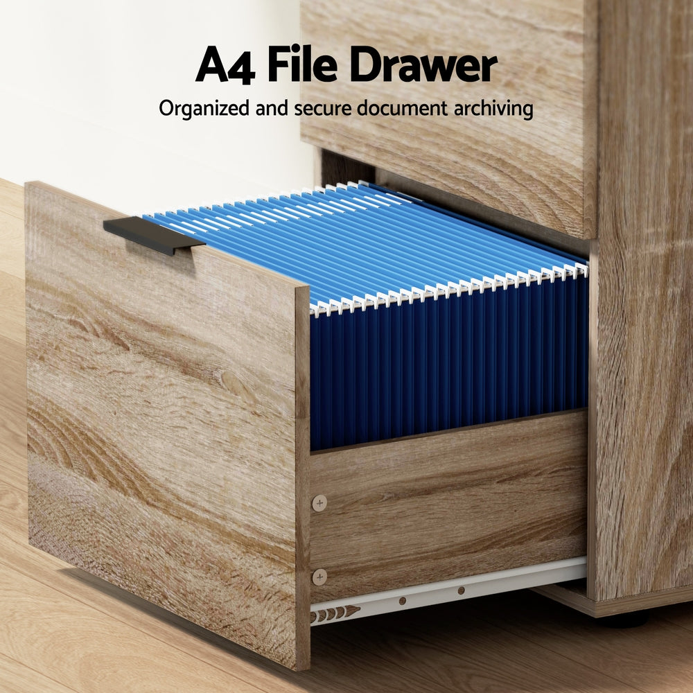 Artiss Filing Cabinet Files Storage Office Shelves File Organiser Oak 2 Drawer-Home &amp; Garden > Home Office Accessories > Filing &amp; Organisation-PEROZ Accessories