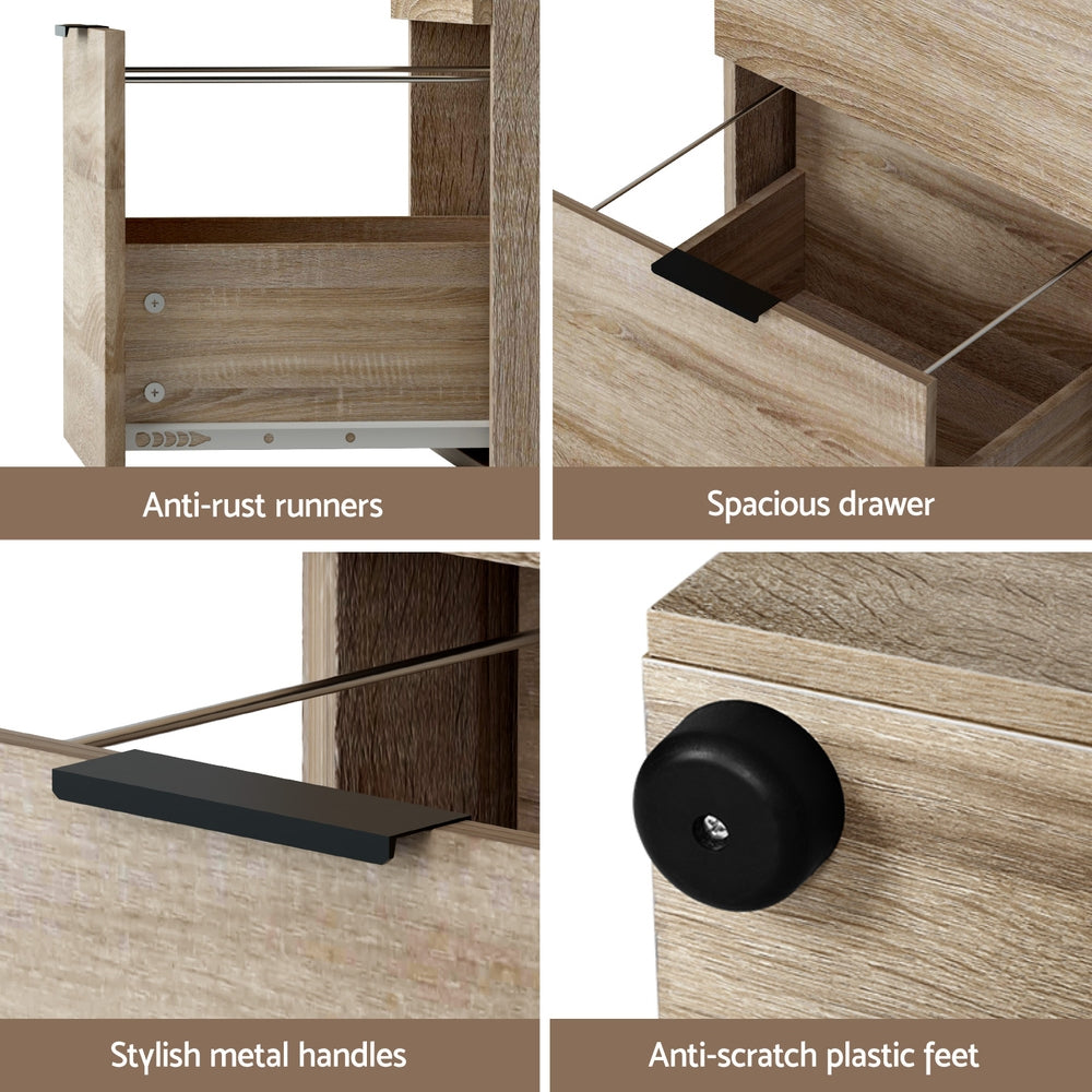 Artiss Filing Cabinet Files Storage Office Shelves File Organiser Oak 2 Drawer-Home &amp; Garden > Home Office Accessories > Filing &amp; Organisation-PEROZ Accessories