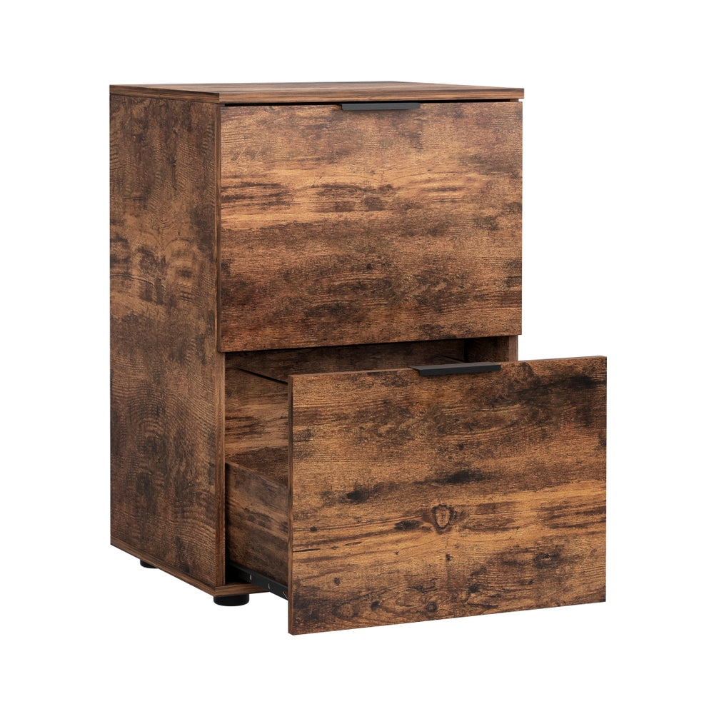 Artiss Filing Cabinet Files Storage Office Shelves File Organiser Rustic Brown 2 Drawer-Furniture > Office > Storage Cabinets-PEROZ Accessories