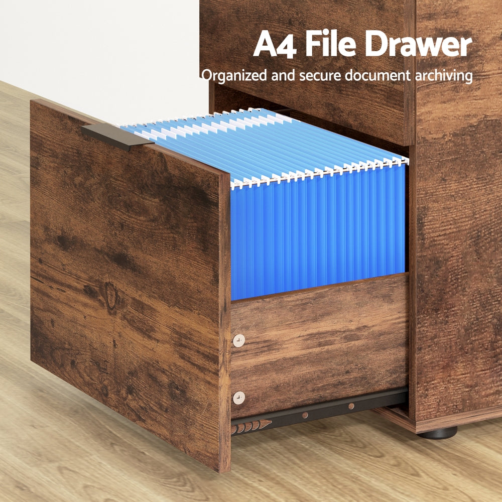 Artiss Filing Cabinet Files Storage Office Shelves File Organiser Rustic Brown 2 Drawer-Furniture > Office > Storage Cabinets-PEROZ Accessories