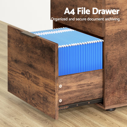 Artiss Filing Cabinet Files Storage Office Shelves File Organiser Rustic Brown 2 Drawer-Furniture > Office > Storage Cabinets-PEROZ Accessories