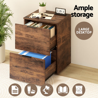 Artiss Filing Cabinet Files Storage Office Shelves File Organiser Rustic Brown 2 Drawer-Furniture > Office > Storage Cabinets-PEROZ Accessories