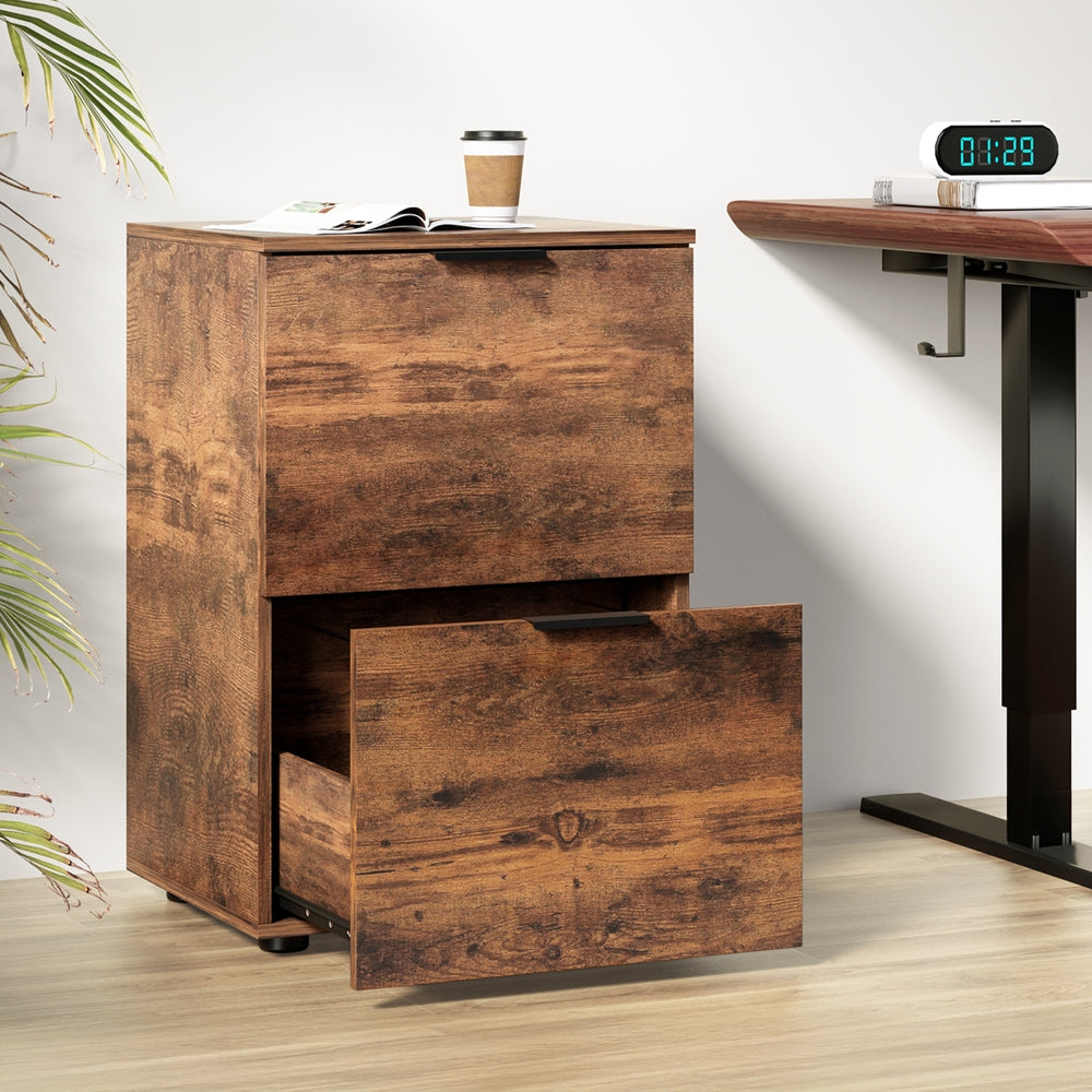 Artiss Filing Cabinet Files Storage Office Shelves File Organiser Rustic Brown 2 Drawer-Furniture > Office > Storage Cabinets-PEROZ Accessories
