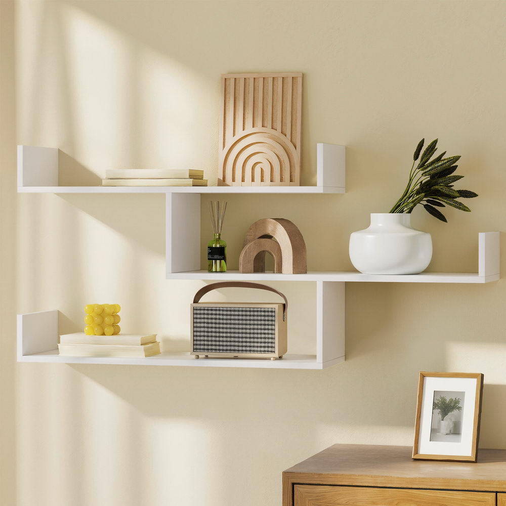 Artiss Floating Wall Shelf 3 Tier White-Furniture > Living Room > Bookcases &amp; Shelves-PEROZ Accessories