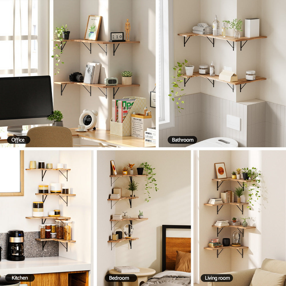 Artiss Floating Wall Shelf Corner Shelves Set of 4 Wood-Home &amp; Garden > DIY > Kitchen &amp; Bathroom DIY-PEROZ Accessories