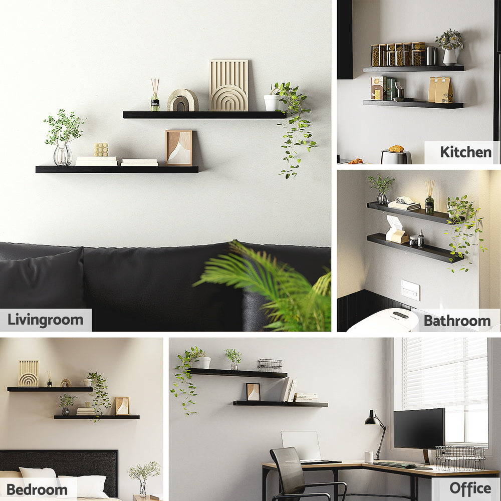 Artiss Floating Wall Shelf Set of 2 Black 90CM-Home &amp; Garden > DIY > Kitchen &amp; Bathroom DIY-PEROZ Accessories