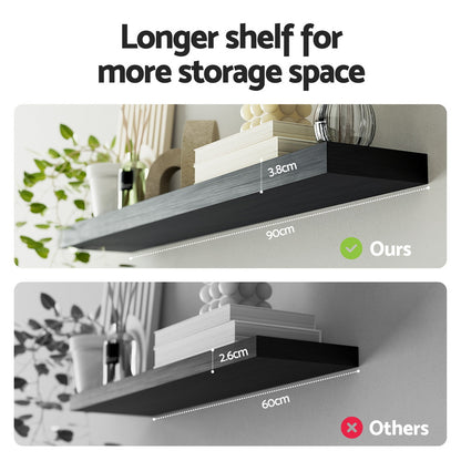 Artiss Floating Wall Shelf Set of 2 Black 90CM-Home &amp; Garden > DIY > Kitchen &amp; Bathroom DIY-PEROZ Accessories