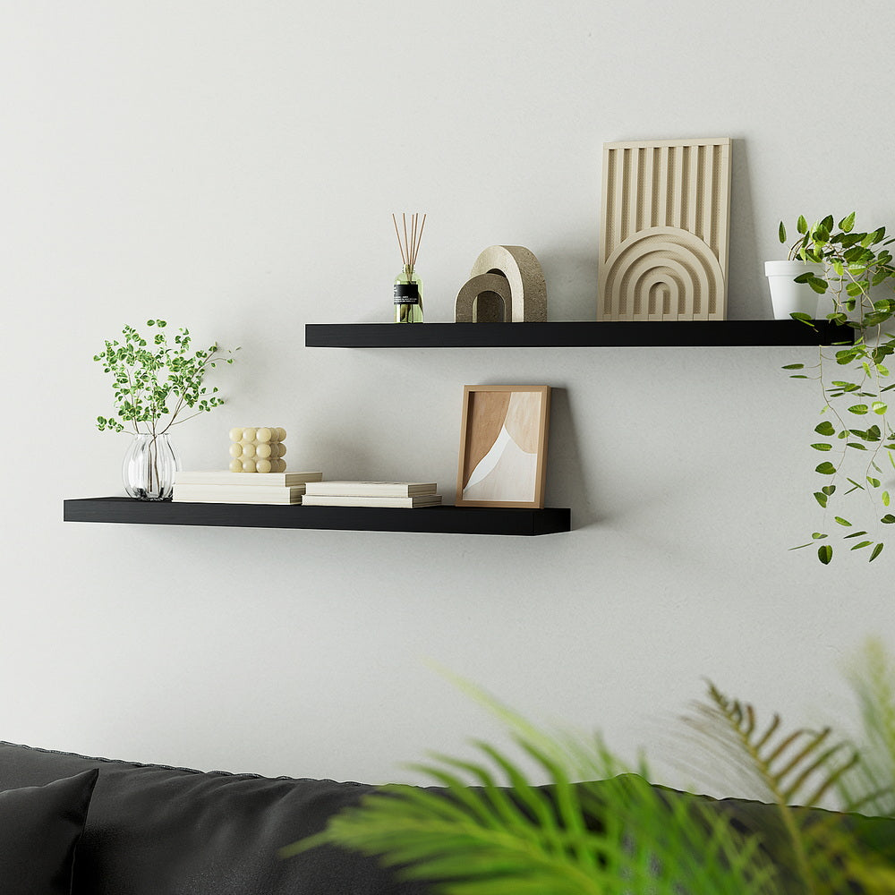 Artiss Floating Wall Shelf Set of 2 Black 90CM-Home &amp; Garden > DIY > Kitchen &amp; Bathroom DIY-PEROZ Accessories