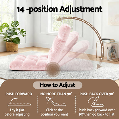 Artiss Floor Lounge Sofa Bed Flannel Fabric Pink-Furniture > Bar Stools &amp; Chairs > Arm Chairs &amp; Recliners-PEROZ Accessories