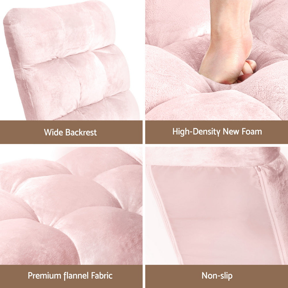 Artiss Floor Lounge Sofa Bed Flannel Fabric Pink-Furniture > Bar Stools &amp; Chairs > Arm Chairs &amp; Recliners-PEROZ Accessories