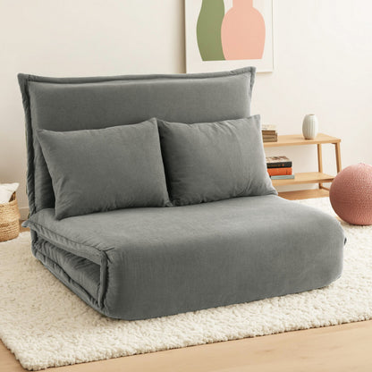 Artiss Floor Lounge Sofa Bed Foldable 2 Seater Grey-Furniture > Bar Stools &amp; Chairs > Arm Chairs &amp; Recliners-PEROZ Accessories
