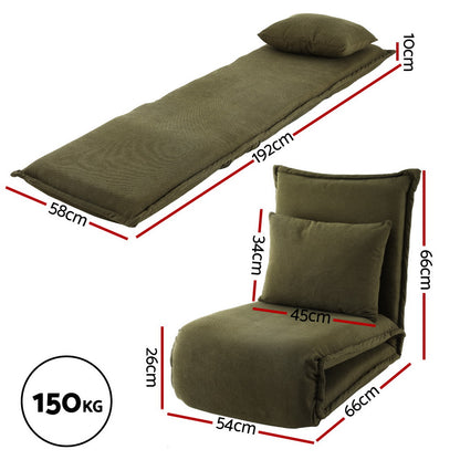 Artiss Floor Lounge Sofa Bed Foldable Green-Furniture > Bar Stools &amp; Chairs > Arm Chairs &amp; Recliners-PEROZ Accessories