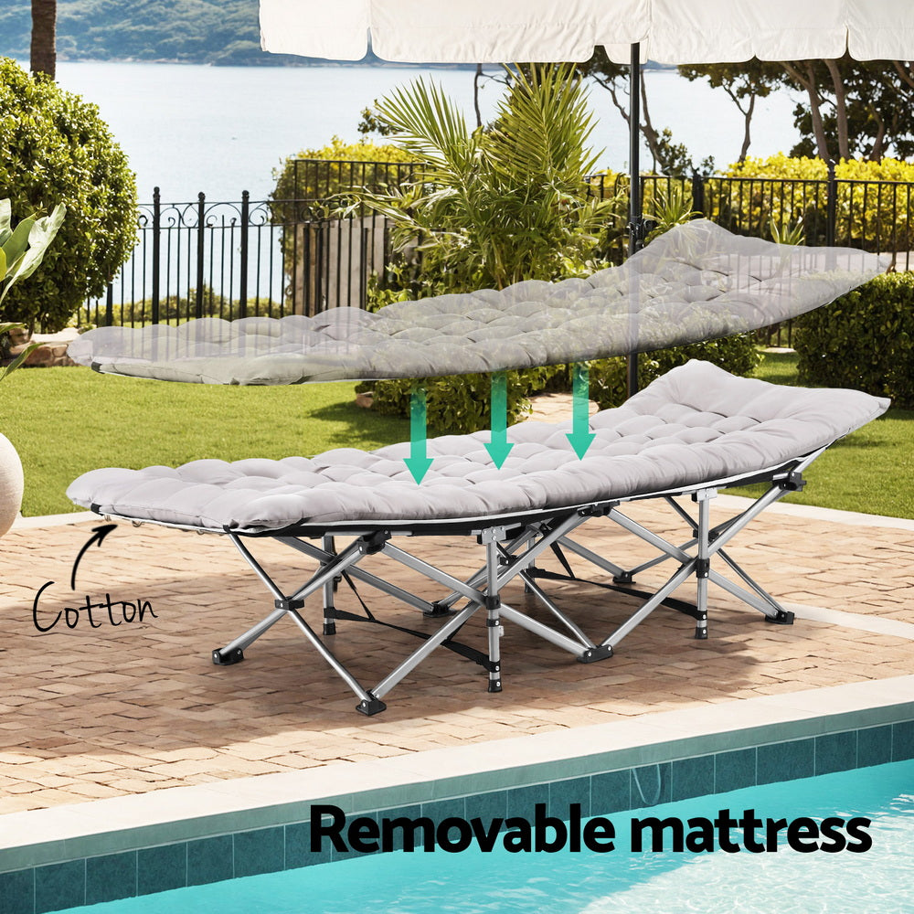 Artiss Folding Bed With Mattress Heavy Duty Grey 185CM-Furniture > Bedroom > Beds &amp; Bed Frames-PEROZ Accessories