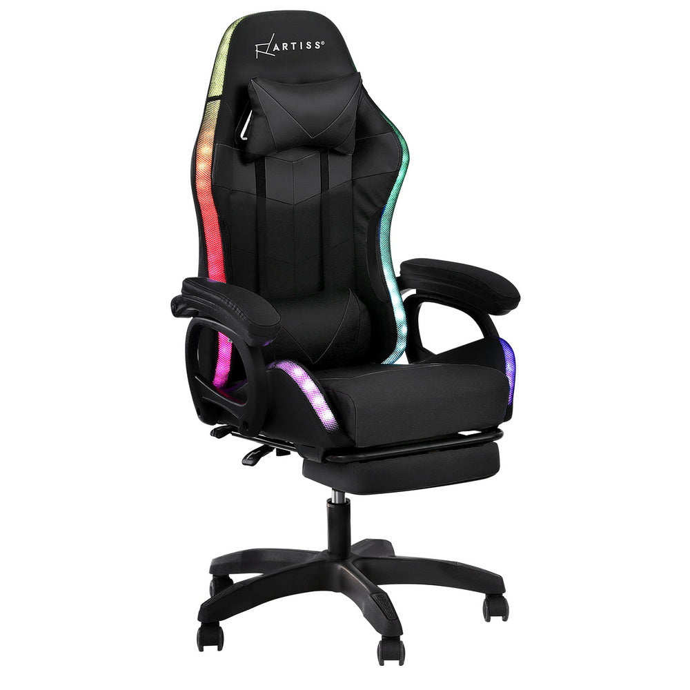 Artiss Gaming Office Chair 12 RGB LED Massage Computer Work Seat Footrest Black-Furniture > Office > Office &amp; Desk Chairs-PEROZ Accessories