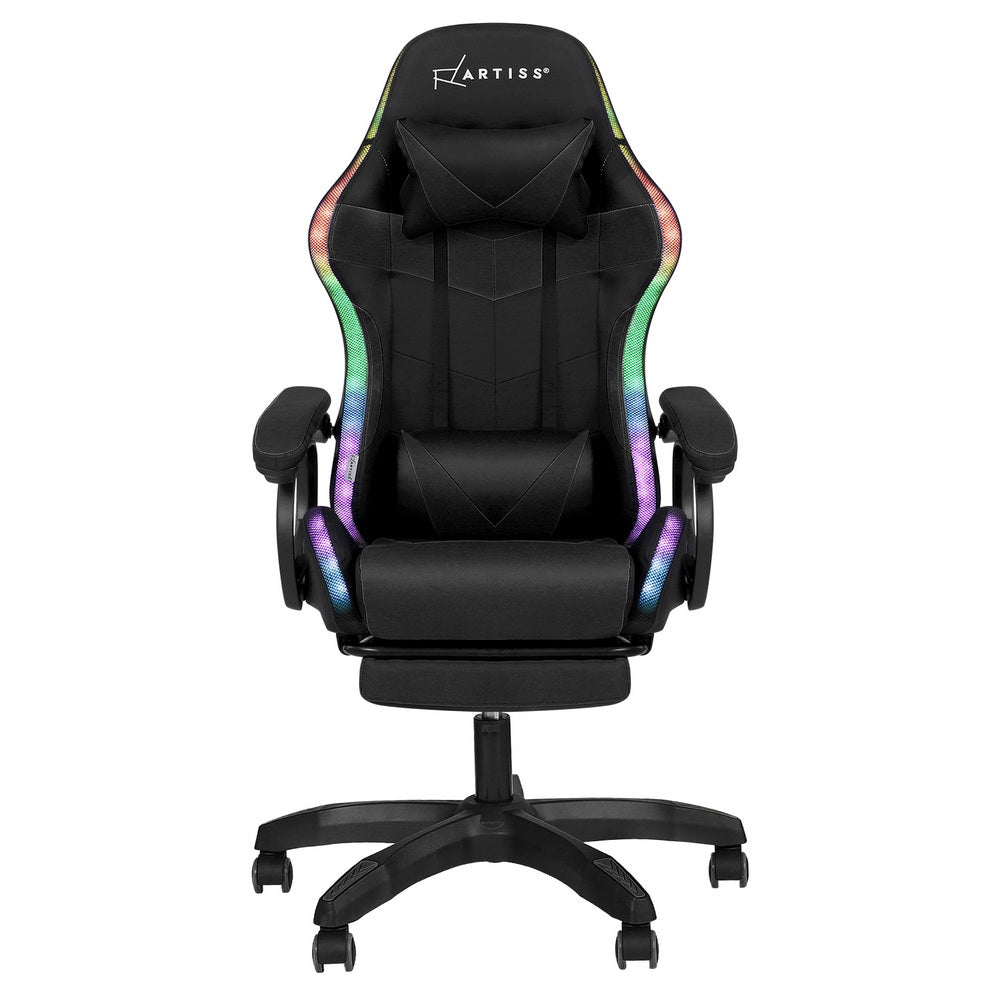 Artiss Gaming Office Chair 12 RGB LED Massage Computer Work Seat Footrest Black-Furniture > Office > Office &amp; Desk Chairs-PEROZ Accessories