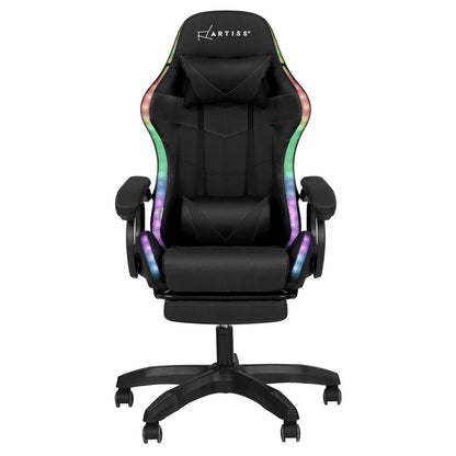 Artiss Gaming Office Chair 12 RGB LED Massage Computer Work Seat Footrest Black-Furniture > Office > Office &amp; Desk Chairs-PEROZ Accessories